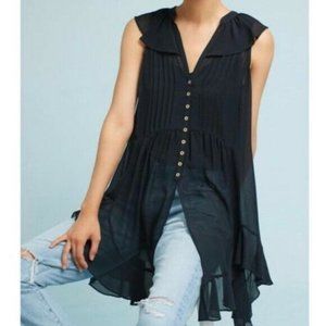 Anthropologie Akemi + Kin Devon Sheer Black Flutter Tunic Blouse Top